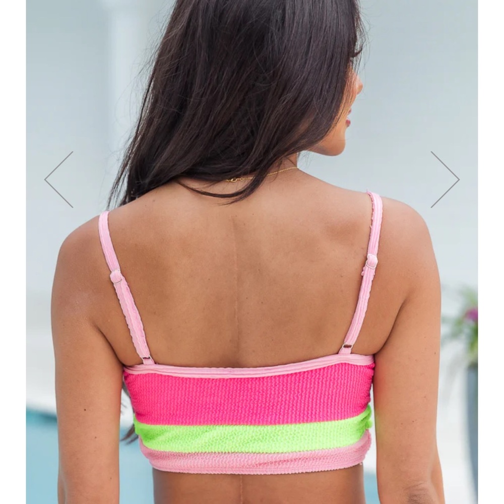Pink Lily NWOT PINK AND GREEN COLOR BLOCK SWIM TOP - Picture 5 of 12